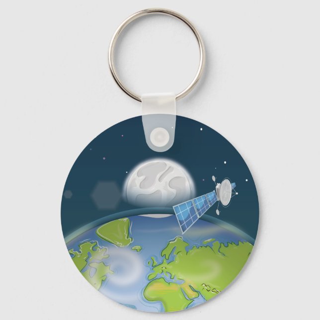 Planet Earth orbiting Satellite Key Ring (Front)