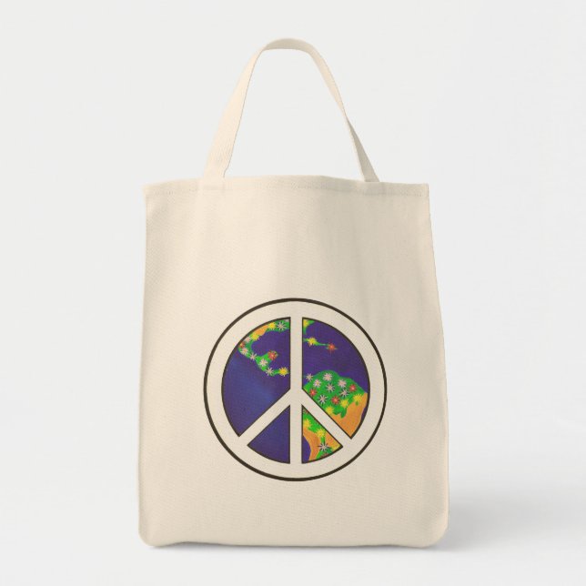 Planet Earth Peace Sign, Tote Bags (Front)