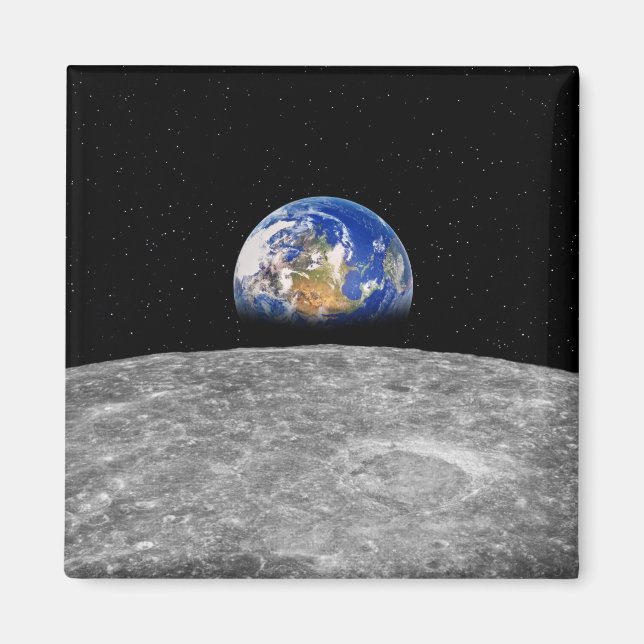 Planet earth rising over Moon Magnet (Front)