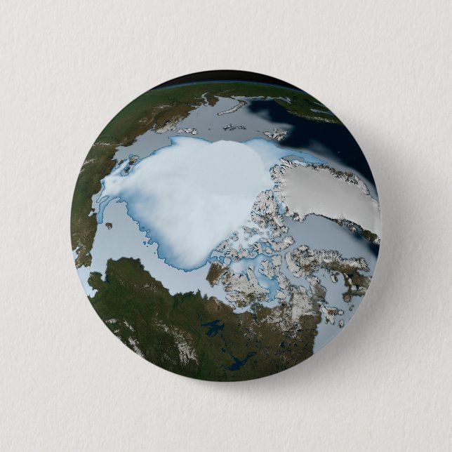 Planet Earth Showing Sea Ice Coverage In 1980. 6 Cm Round Badge (Front)
