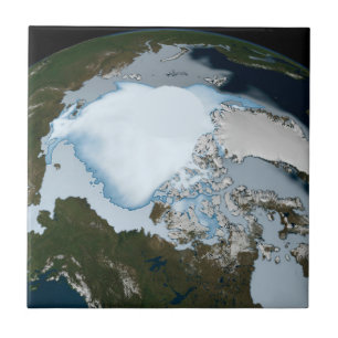 Planet Earth Showing Sea Ice Coverage In 1980. Ceramic Tile