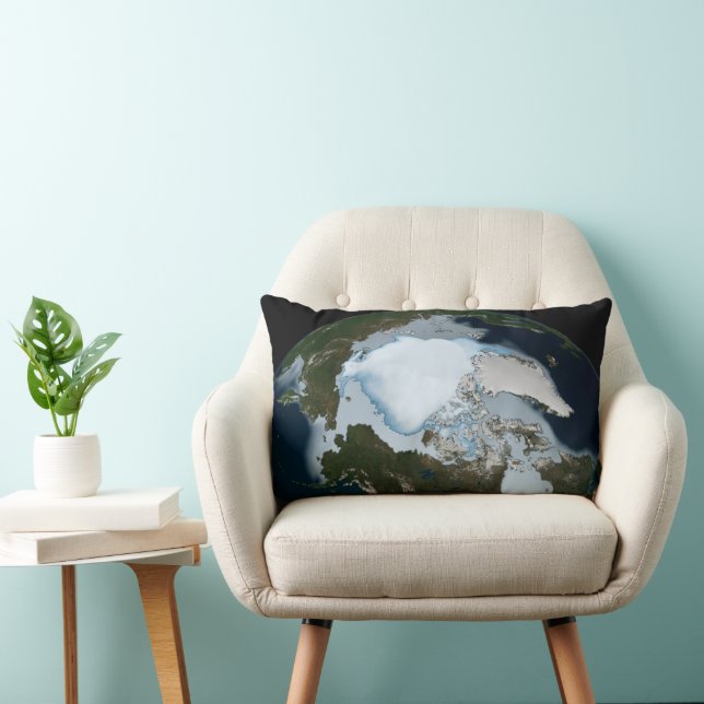 Planet Earth Showing Sea Ice Coverage In 1980. Lumbar Cushion (Chair)