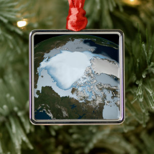 Planet Earth Showing Sea Ice Coverage In 1980. Metal Ornament