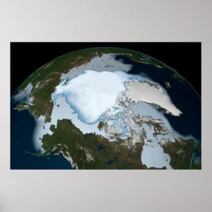 Planet Earth Showing Sea Ice Coverage In 1980. Poster