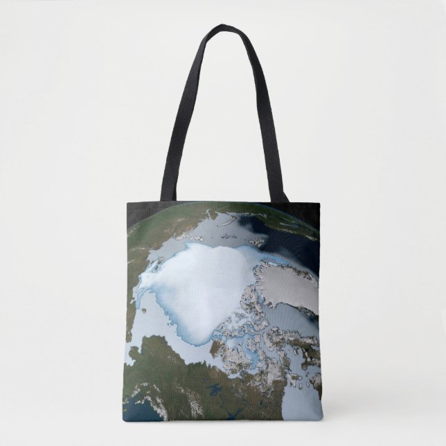 Planet Earth Showing Sea Ice Coverage In 1980. Tote Bag (Front)