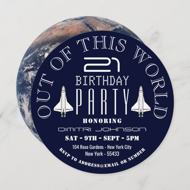 Planet Earth, Space Shuttle Birthday Party Invitation (Front/Back)