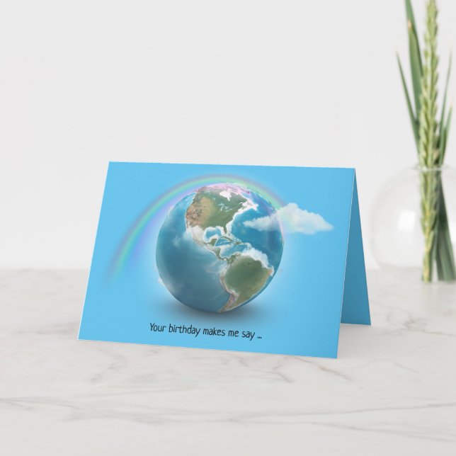 planet Earth with rainbow and clouds birthday Card (Front)