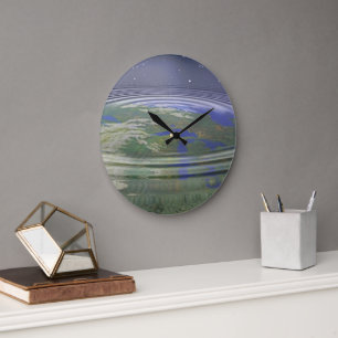 Planet Earth with water ripples Large Clock