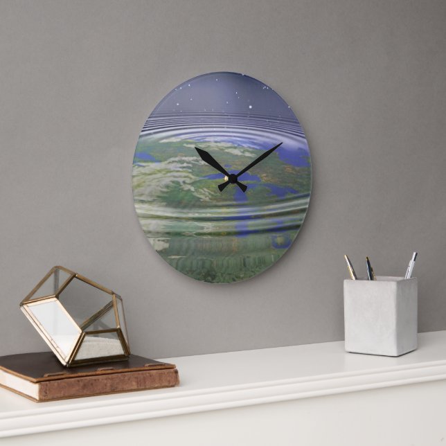 Planet Earth with water ripples Large Clock (Office)