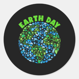 Planet Green Blue Nature Elements Earth Day Men Wo Classic Round Sticker