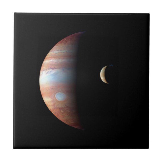 PLANET JUPITER AND ITS VOLCANIC MOON IO (space) ~ Ceramic Tile (Front)