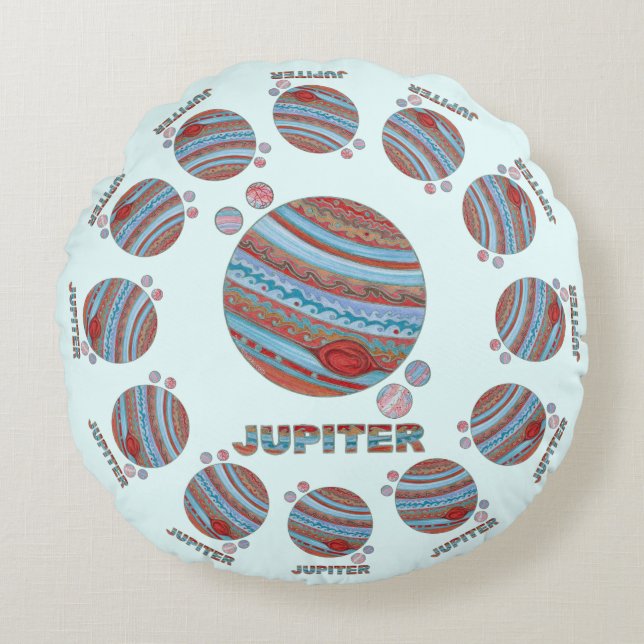 Planet Jupiter And Moons Colourful Space Geek Round Cushion (Front)
