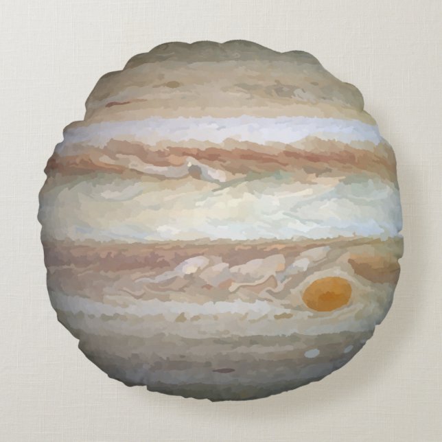 Planet Jupiter Watercolor Round Pillow (Front)