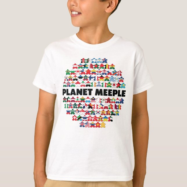 Planet Meeple, Black Text Boys Shirt (Front)