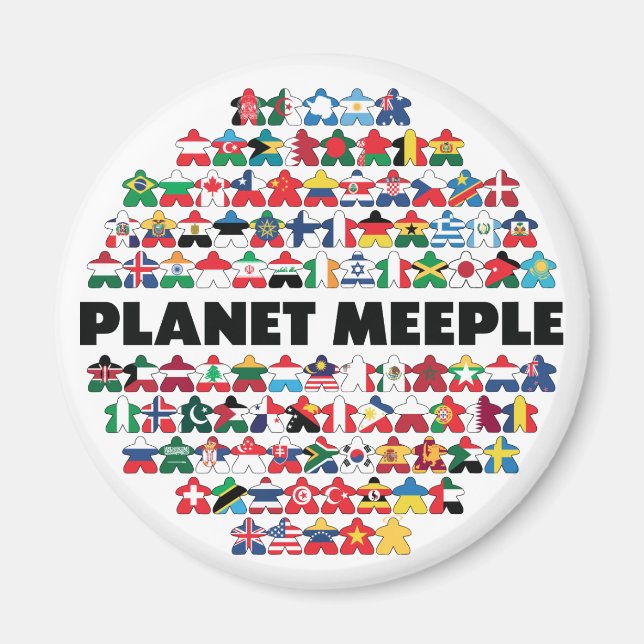 Planet Meeple, Black Text Round Magnet (Front)