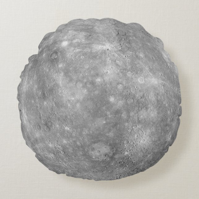 Planet Mercury Space Solar System Grey Moon Crater Round Cushion (Front)