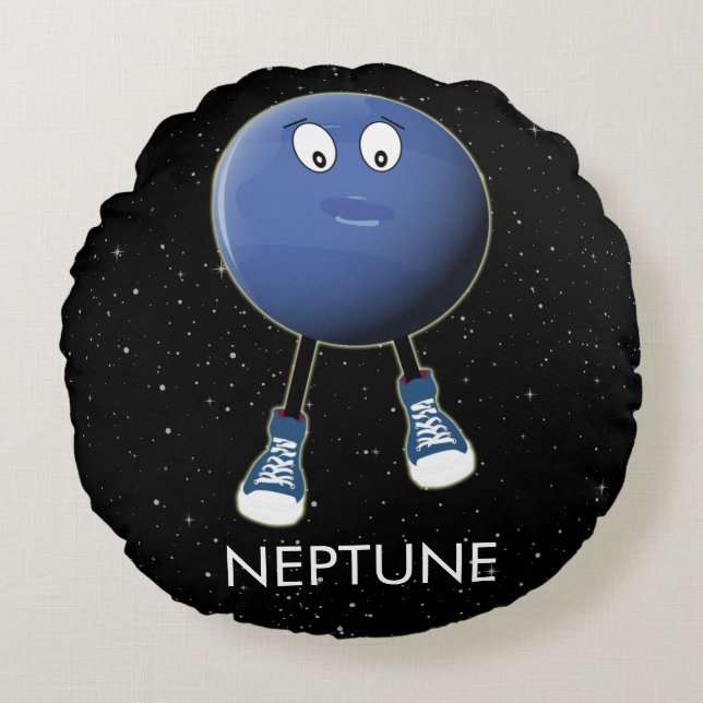 Planet Neptune & Stars Round Cushion (Front)