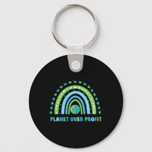 Planet Over Profit Earth Day Environmental Rainbow Key Ring