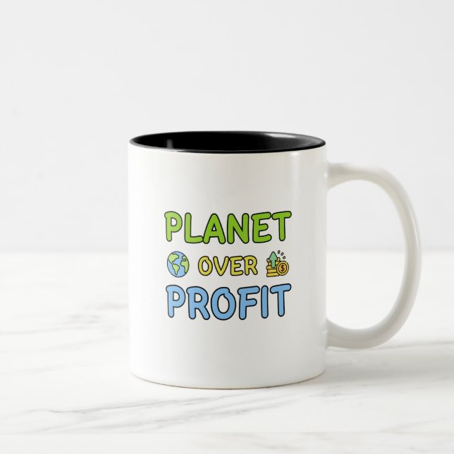 Planet over Profit - Sustainability Two-Tone Coffe Two-Tone Coffee Mug (Right)
