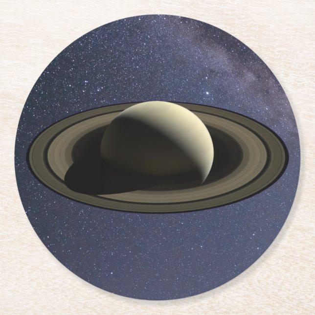 Planet Saturn Round Paper Coaster (Front)