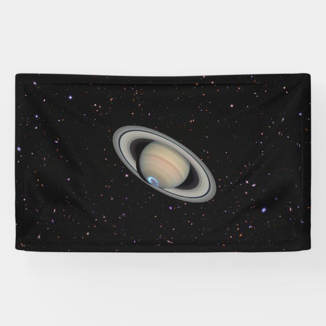 Planet Saturn Starry Sky Banner (Horizontal)