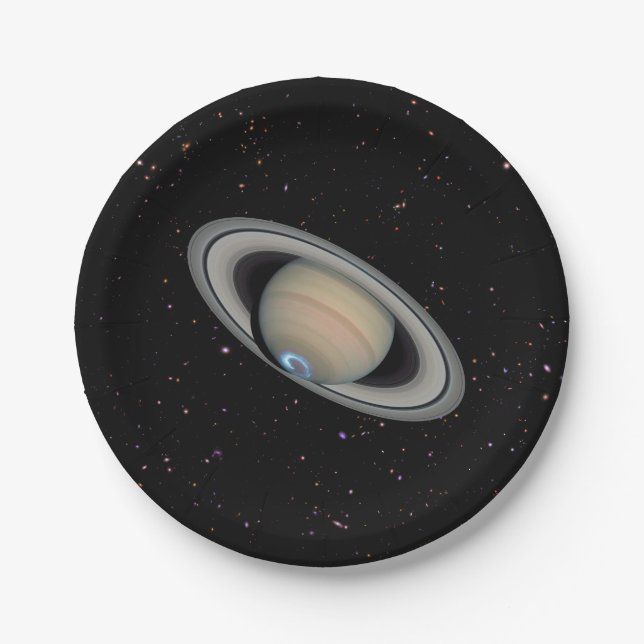 Planet Saturn Starry Sky Paper Plate (Front)
