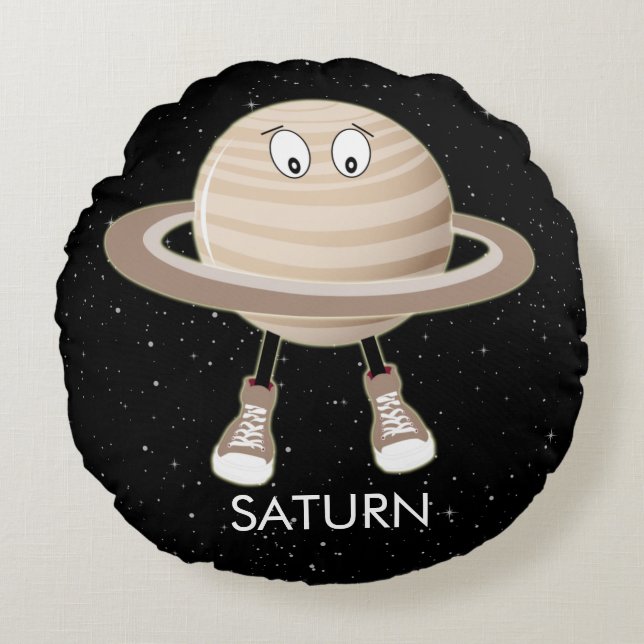 Planet Saturn & Stars Round Cushion (Front)