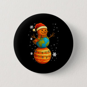 Planet Snowman Earth Saturn Christmas Holiday Art  6 Cm Round Badge