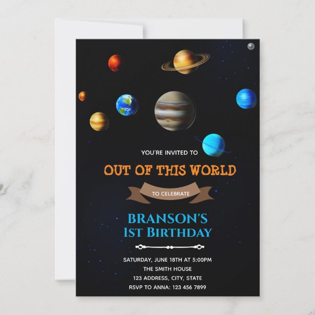 Planet space theme invitation (Front)