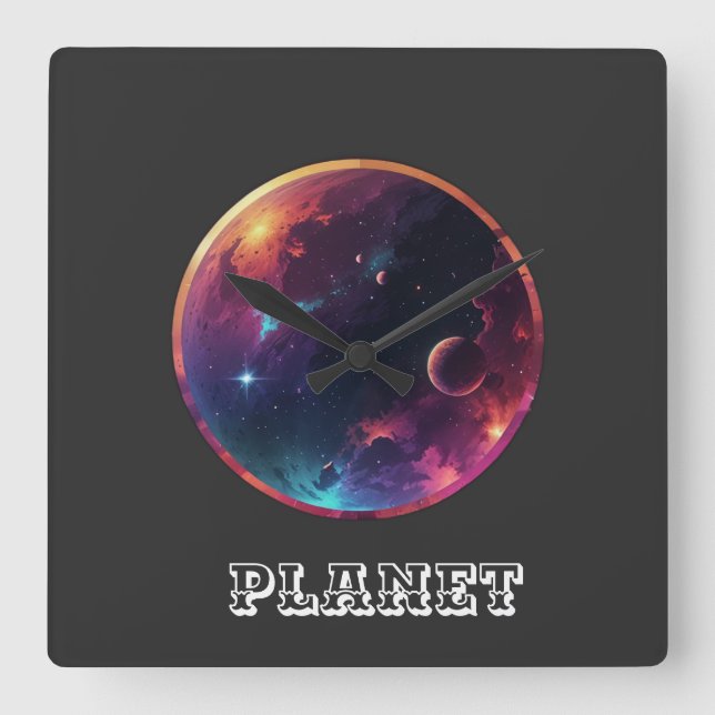 Planet Square Wall Clock (Front)