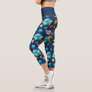 Planet & Stars Pattern Capri Leggings