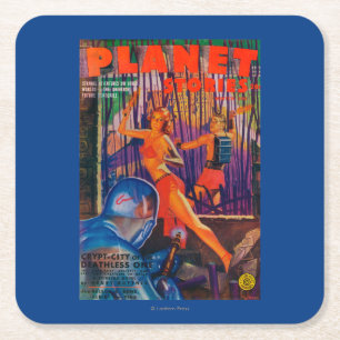 Planet Stories Magazine Cover 3 Square Paper Coaster