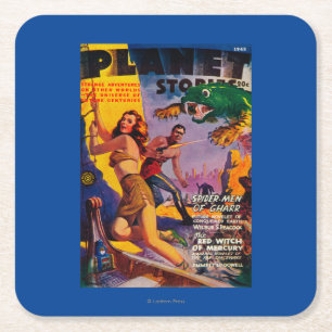 Planet Stories Magazine Cover 5 Square Paper Coaster