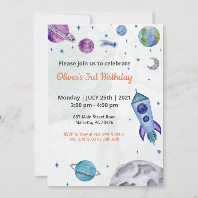 Planet Theme Boy Birthday  Invitation (Front)