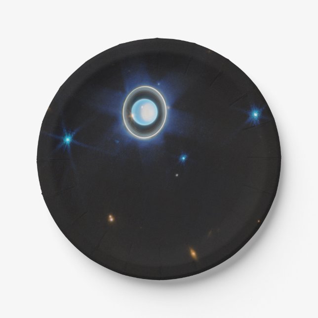 Planet Uranus with Rings and Moons JWST Image Paper Plate (Front)