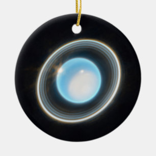 Planet Uranus with Rings JWST Image Ceramic Ornament
