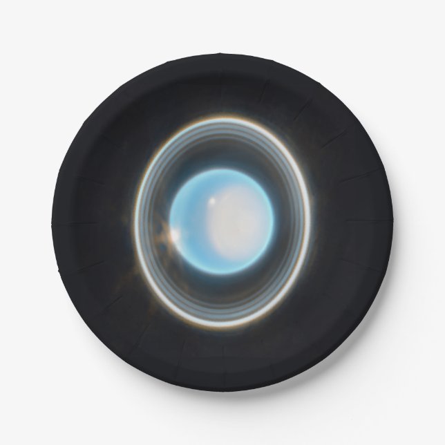 Planet Uranus with Rings JWST Image Paper Plate (Front)