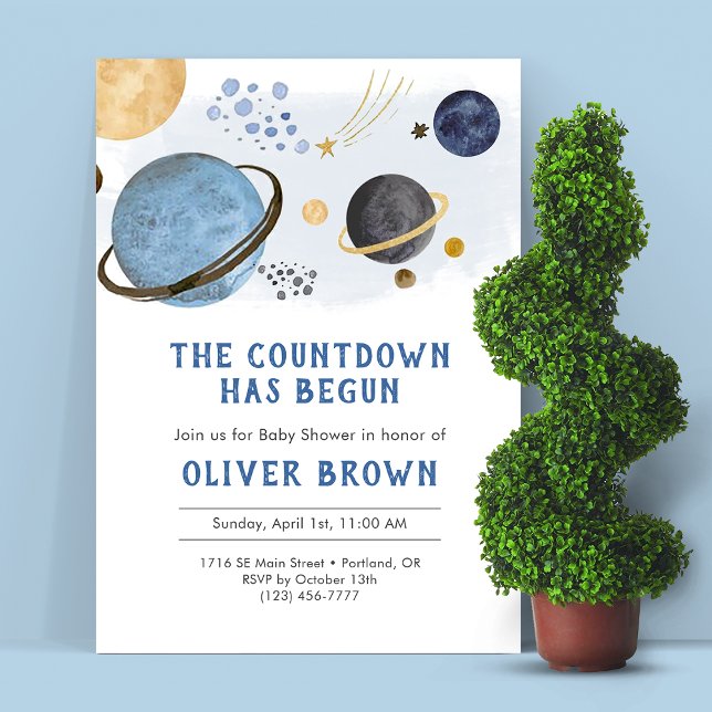 Planet Watercolor Space Theme Baby Shower Invitation (Creator Uploaded)