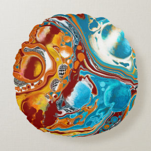 Planetary Bliss Fluid Art Round Cushion