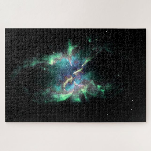 Planetary Nebula Mint Green Periwinkle Jigsaw Puzzle (Horizontal)