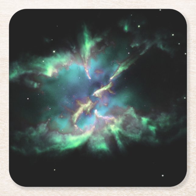 Planetary Nebula Mint Green Periwinkle Serving Tra Square Paper Coaster (Front)