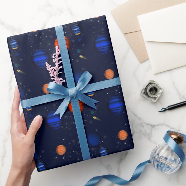 Planets and galaxies in space wrapping paper (Gifting)
