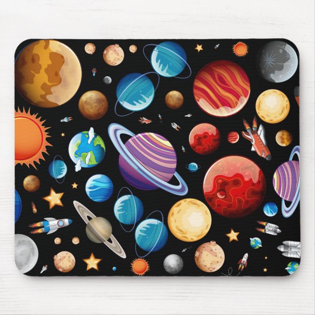 Planets and Rocket Ships Mouse Pad (Front)