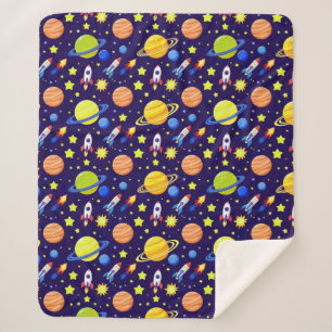 Planets And Rockets For Fun Kids Spaces Sherpa Blanket