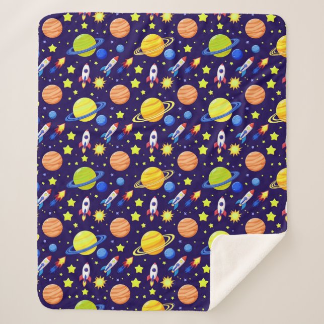 Planets And Rockets For Fun Kids Spaces Sherpa Blanket (Front)