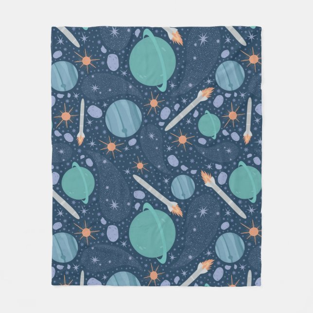 Planets and rockets galaxy fleece blanket (Front)