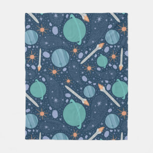 Planets and rockets galaxy fleece blanket