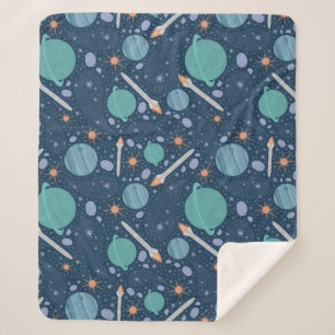Planets and rockets galaxy sherpa blanket