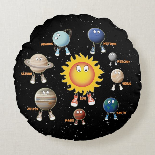 Planets and The Solar System Round Cushion (Front)