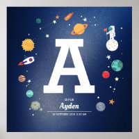 Planets and Universe Space Baby Boy Name Monogram